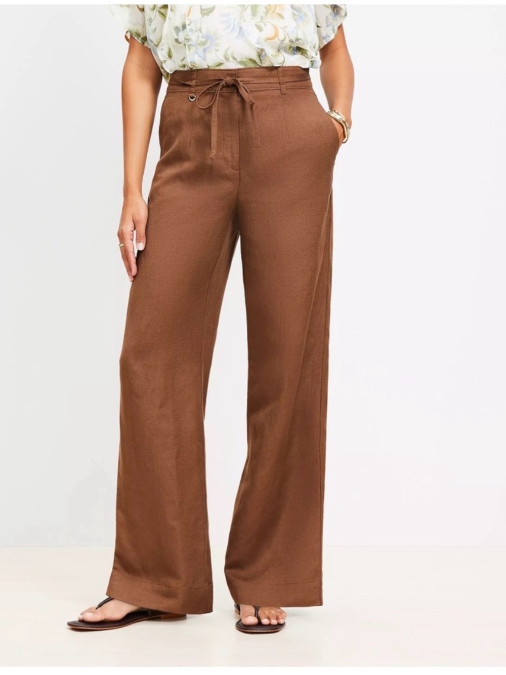 LOFT Brown Wide-Leg Drawstring Pants